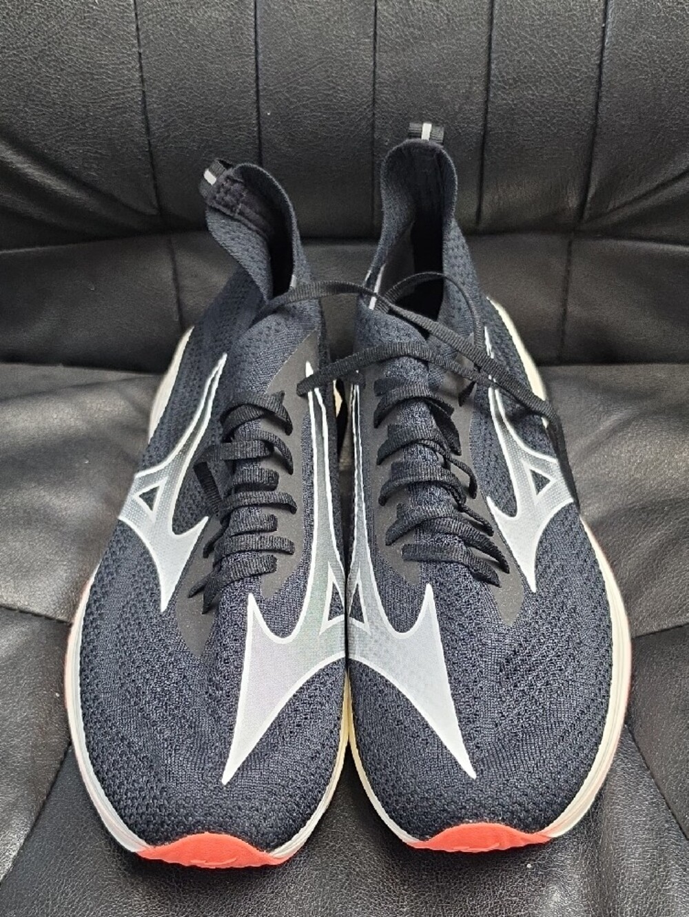 Mizuno Men's Athletic Running Shoes - Black with White & Coral Accents - Picture 2 of 5